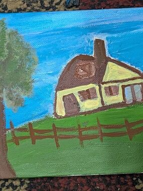 Hand-Painted Yellow Cottage Canvas Wall Art By E and T Paintings